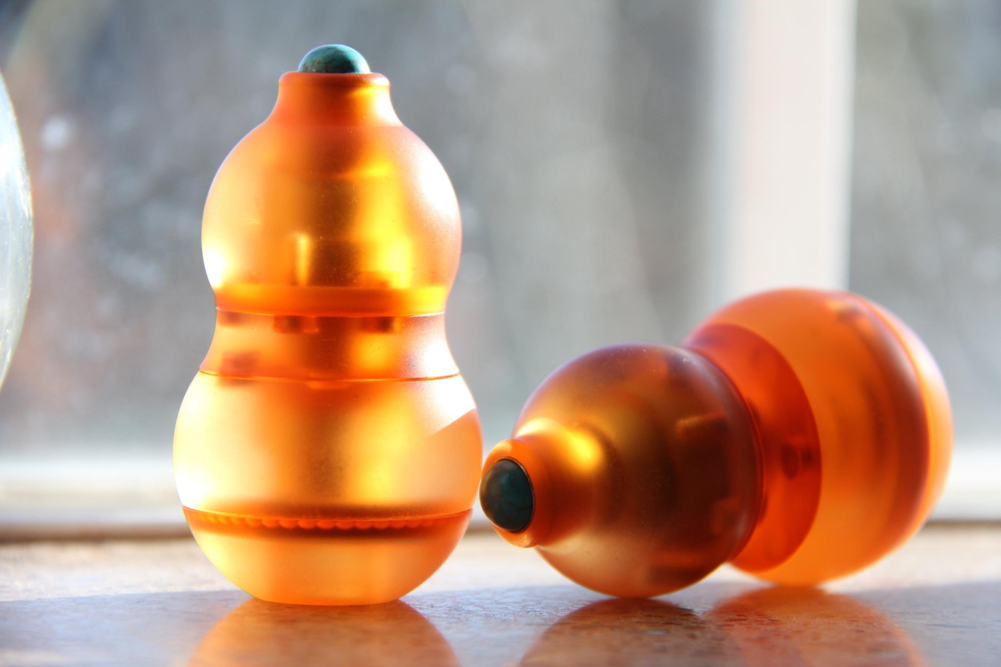Amber Orange 4-in-1 Gourd Fidget Toy – Magnetic EDC Spinner, Ratchet & Popping Coin – Stress Relief, Durable PMMA, Comfortable Grip