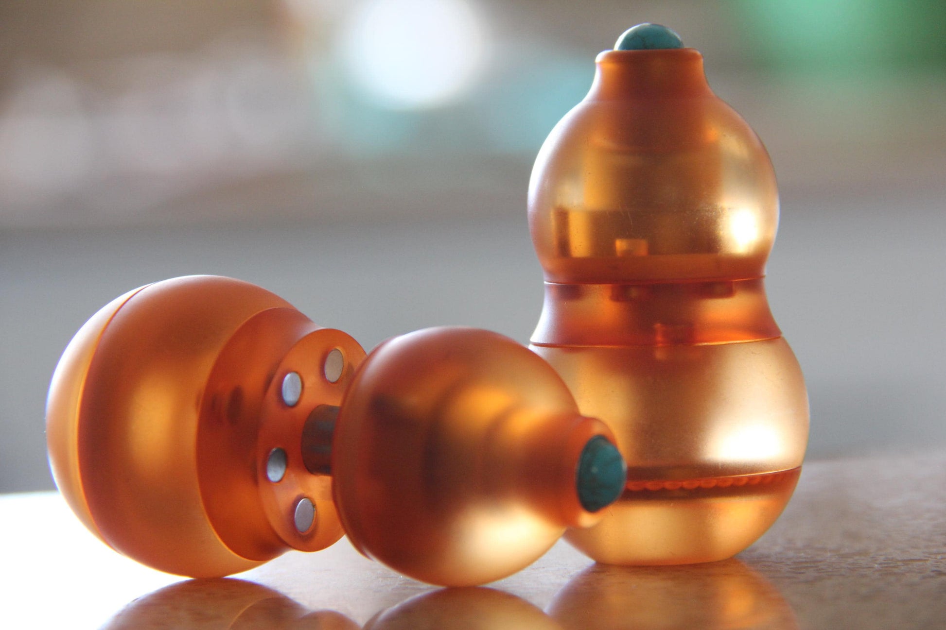 Amber Orange 4-in-1 Gourd Fidget Toy – Magnetic EDC Spinner, Ratchet & Popping Coin – Stress Relief, Durable PMMA, Comfortable Grip